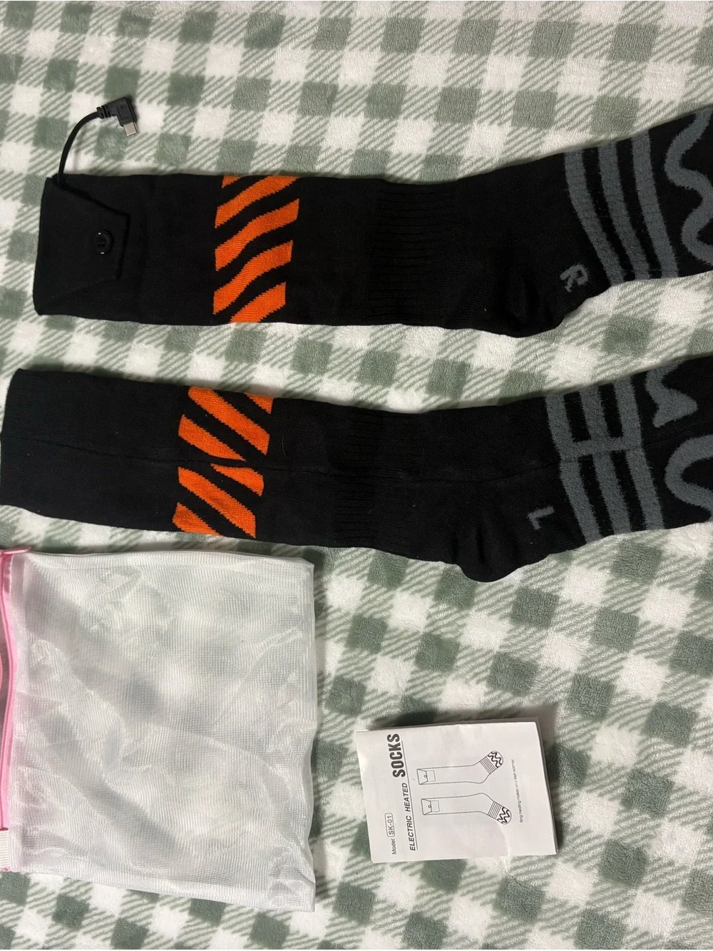 Women's Electric Heated Black Socks with Orange Stripe
